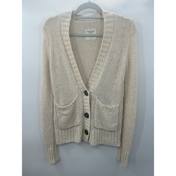 Abercrombie & Fitch Sweaters - Vintage Abercrombie & Fitch Cream V-Neck Knit Costal Cardigan Sweater XS